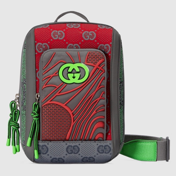 Gucci Crossbody Jersey GG Backpack Red Green Grey - Picture 1 of 13